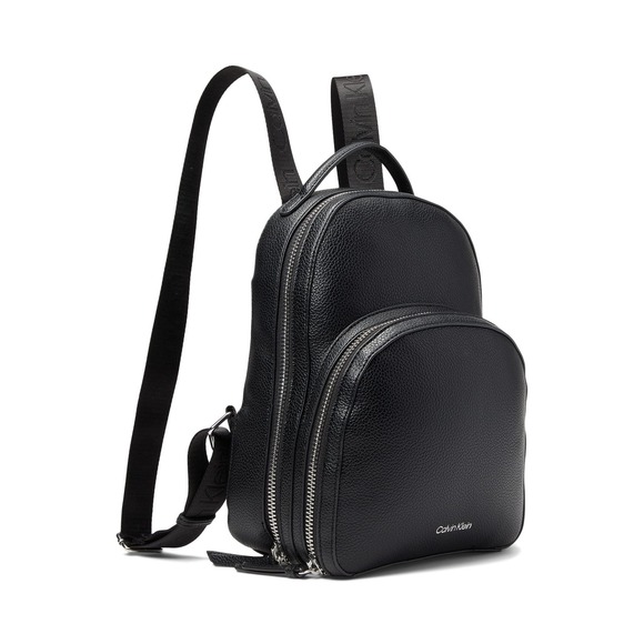 NWT Calvin Klein Estelle Novelty Backpack Black Pebbled Faux Leather Logo Straps main image 4